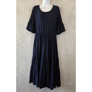 EUC Sundry Dress Womens 3 Navy Blue Tiered Maxi Ruffle Crochet Casual Cottage